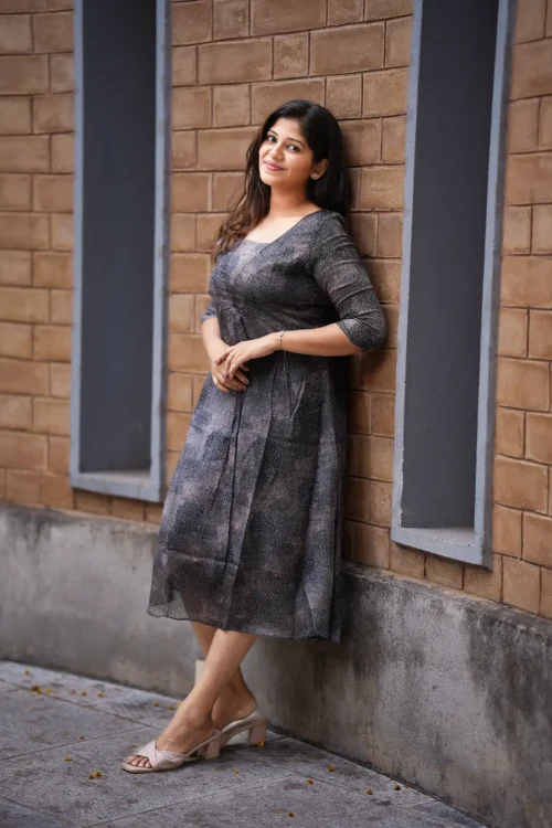 VAIDURYA Black Metallic Print A-Line Kurta