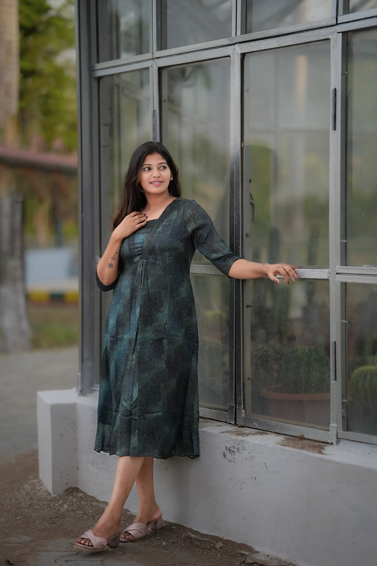 VAIDURYA Green Metallic Print Kurta