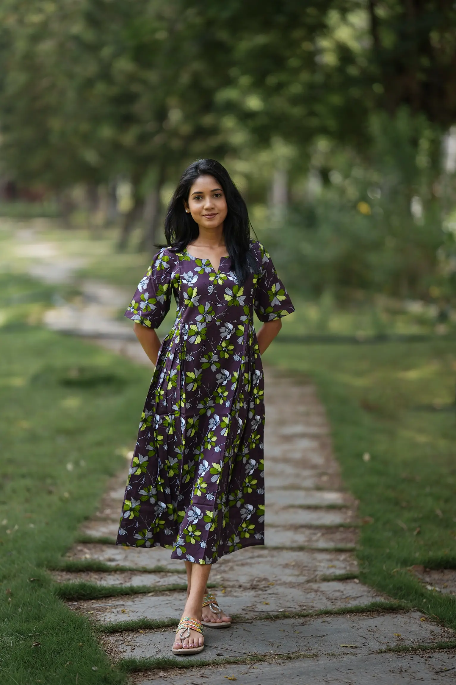 VAIDURYA Purple Floral Print Frock Kurta