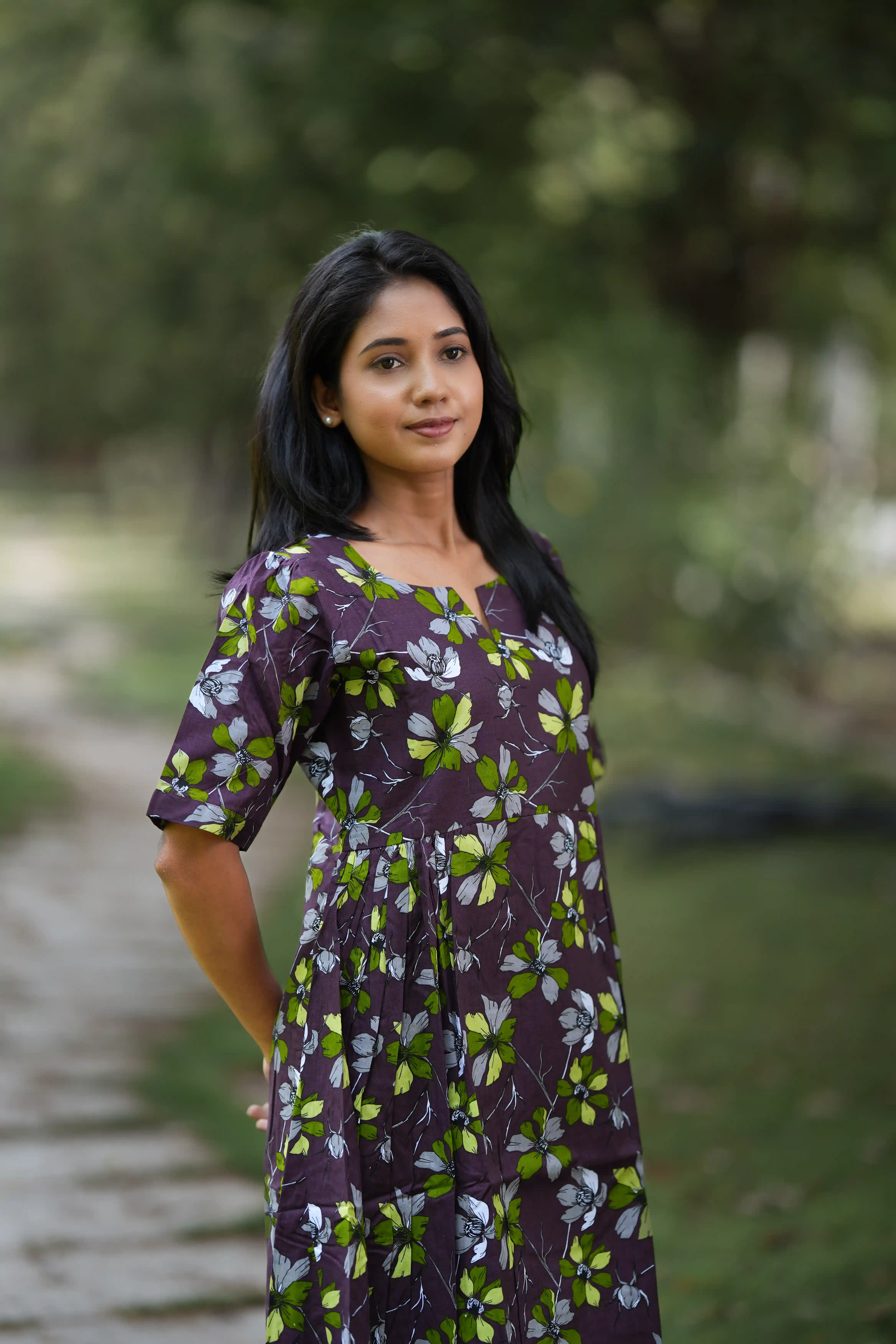 VAIDURYA Purple Floral Print Frock Kurta - Image 3