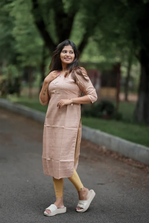 VAIDURYA Biscuit Self Design Kurti