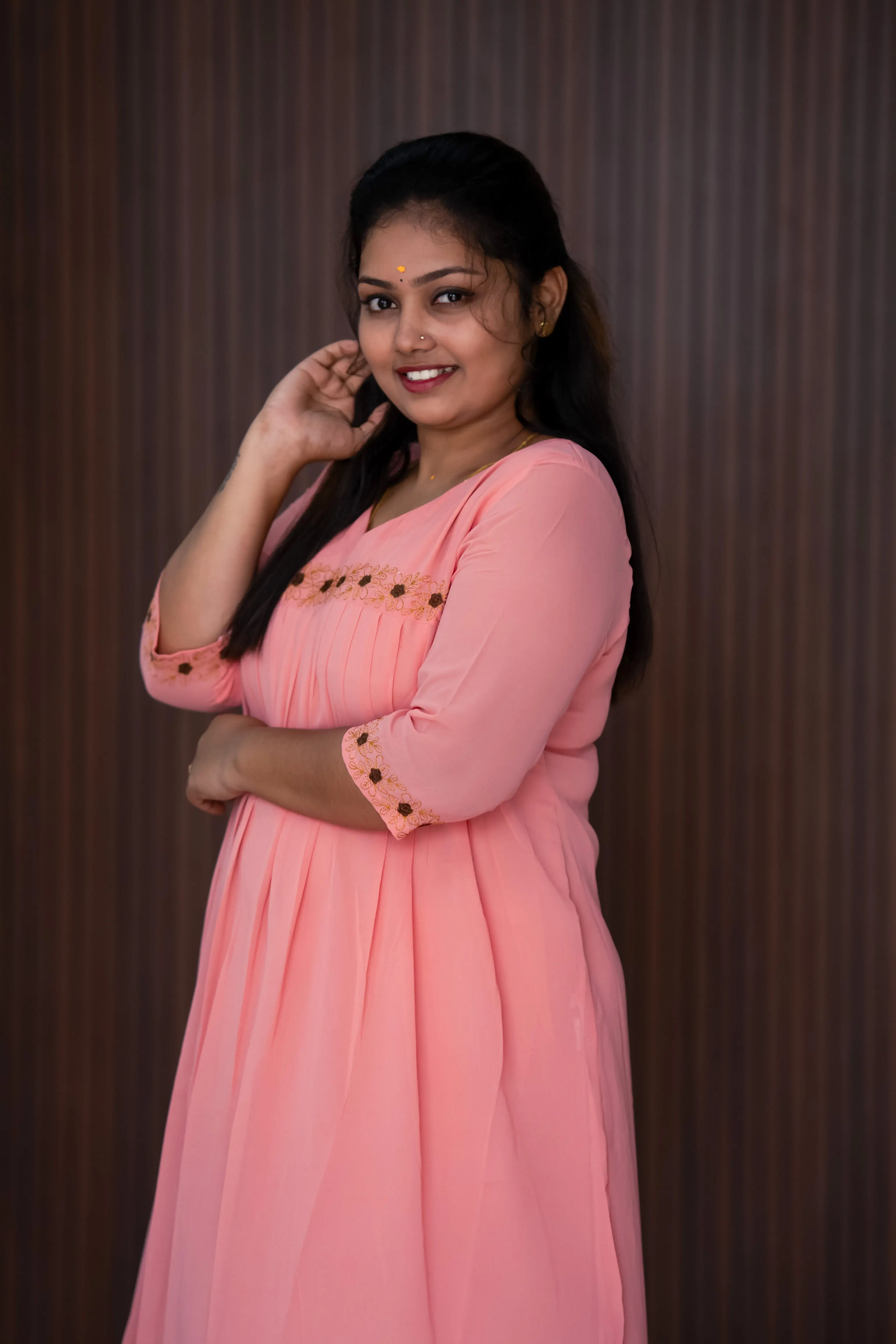 Vaiduryaa Women's Georgette A-Line Embroidered Kurti with Lining β VSI-2011 (Pink) - Image 2