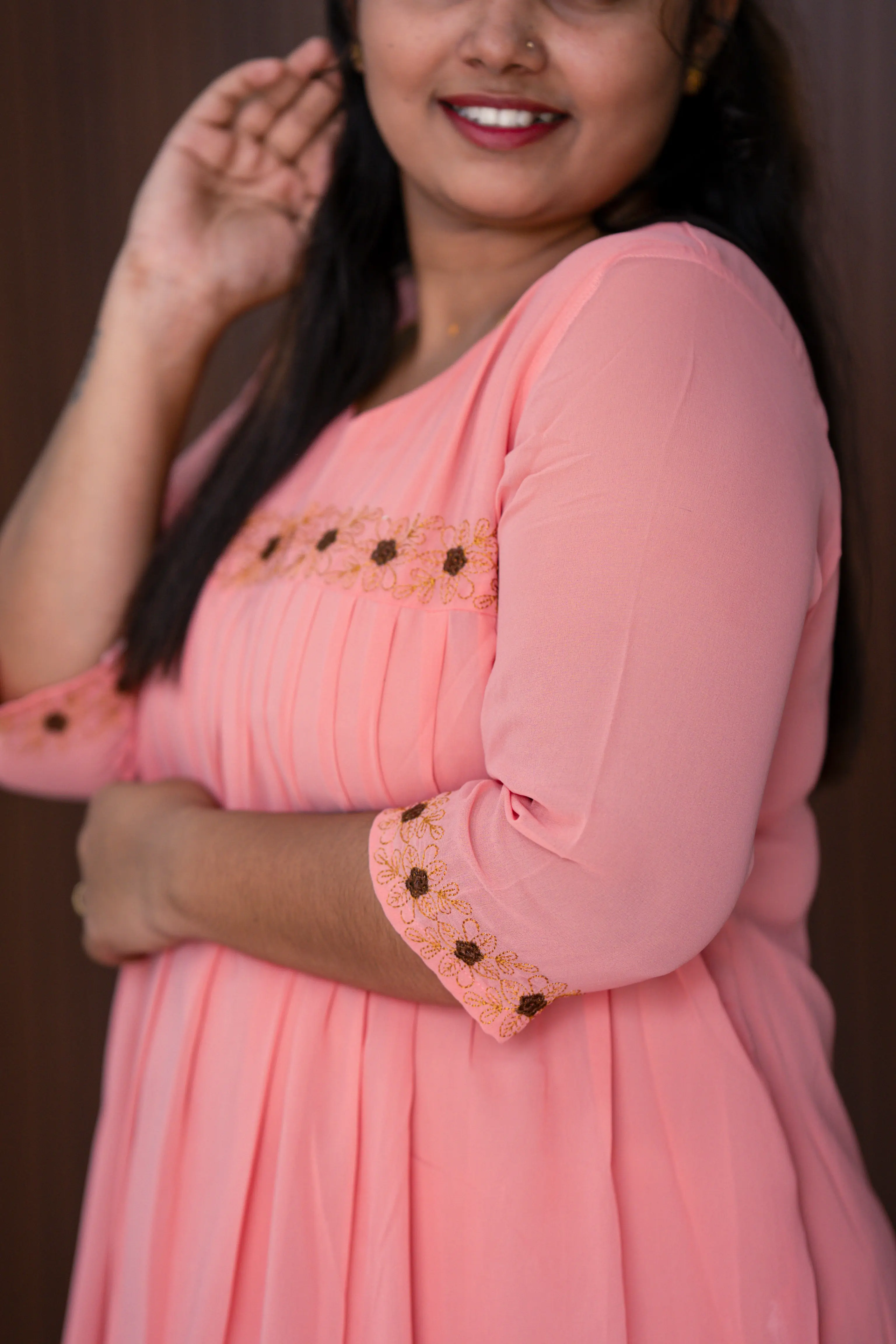 Vaiduryaa Women's Georgette A-Line Embroidered Kurti with Lining β VSI-2011 (Pink) - Image 3