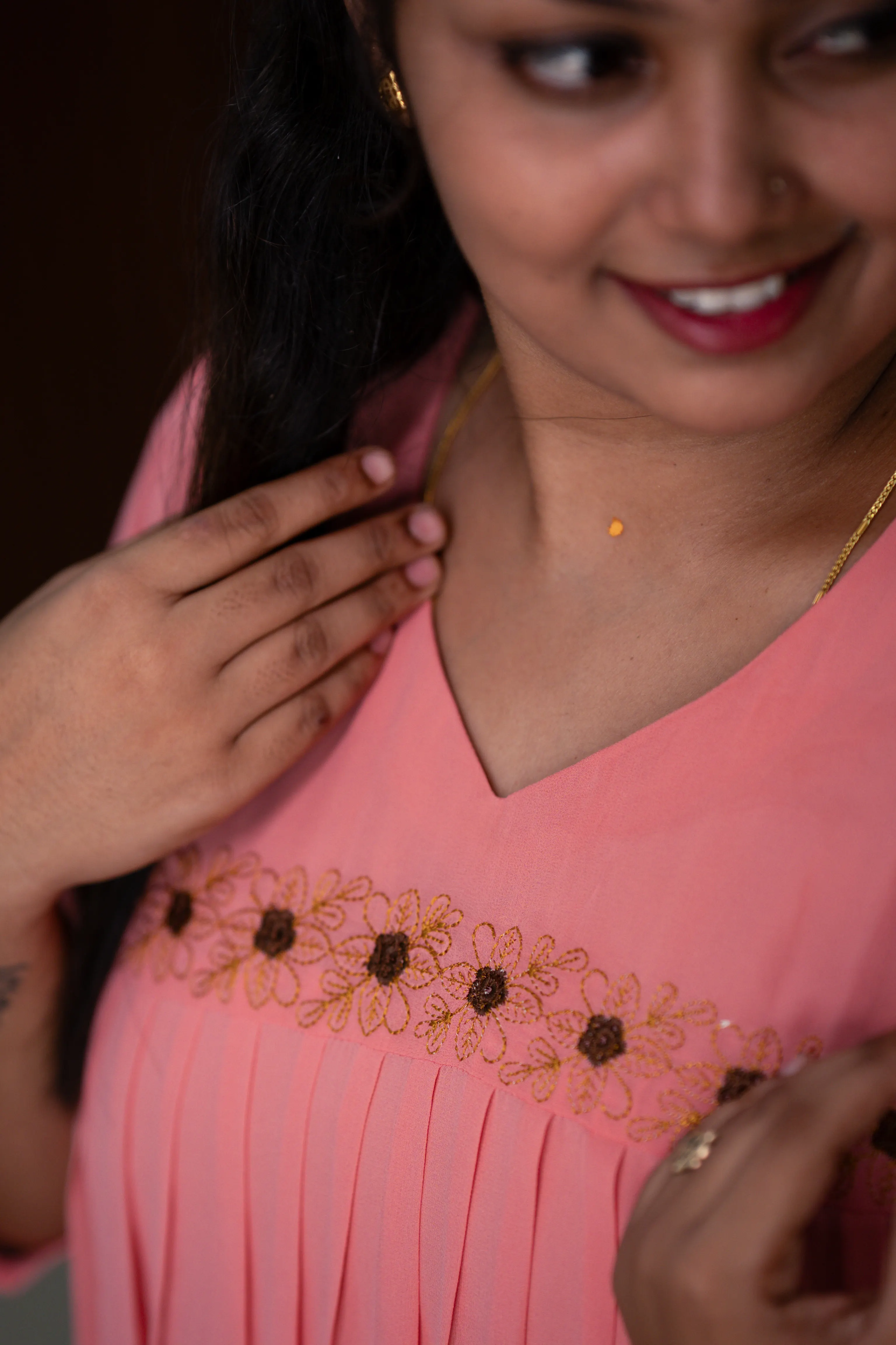 Vaiduryaa Women's Georgette A-Line Embroidered Kurti with Lining β VSI-2011 (Pink) - Image 4