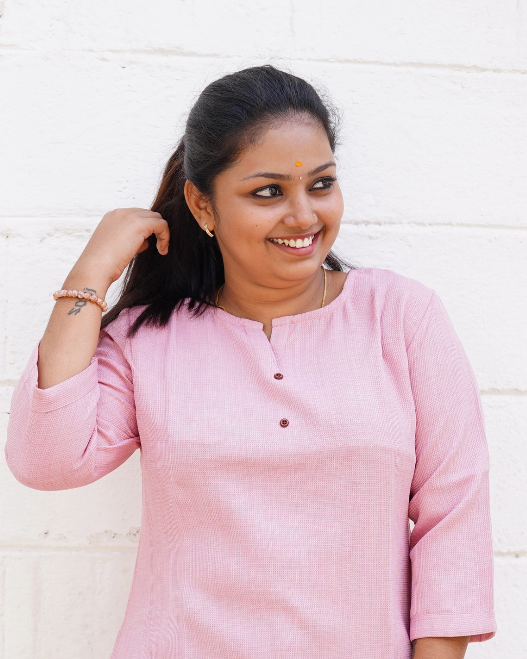 Vaiduryaa Pink Textured Button Short Top - Image 2