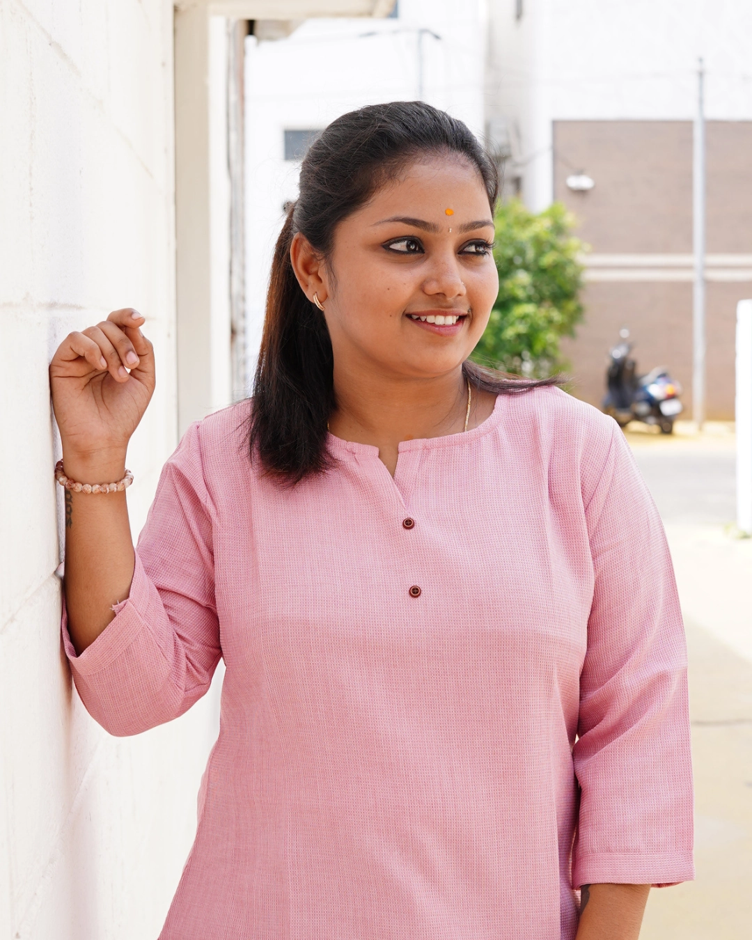 Vaiduryaa Pink Textured Button Short Top