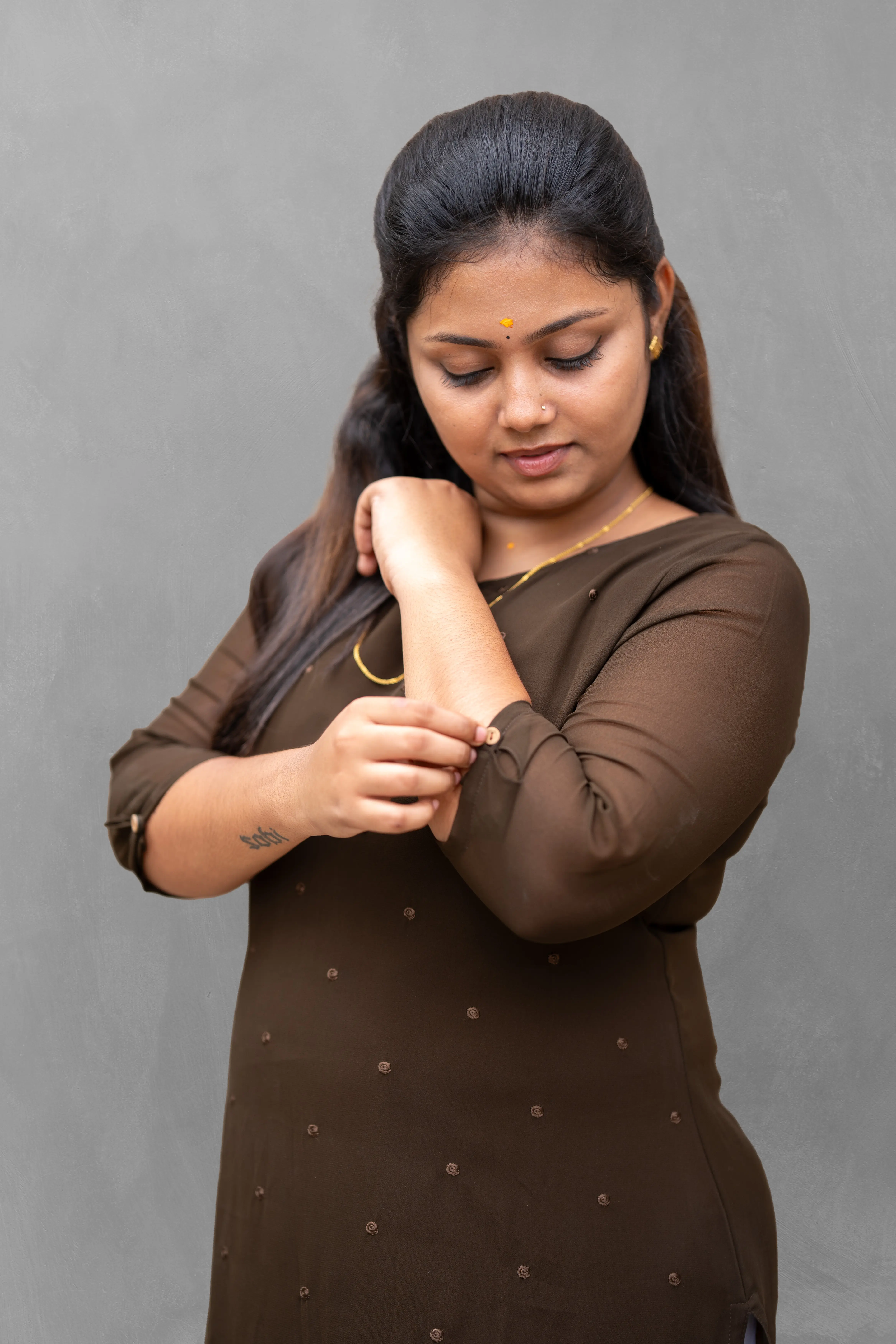 Vaiduryaa Women's Brown Embroidered Art Silk Straight Slit Kurti with Lining – VSI-2010 - Image 2