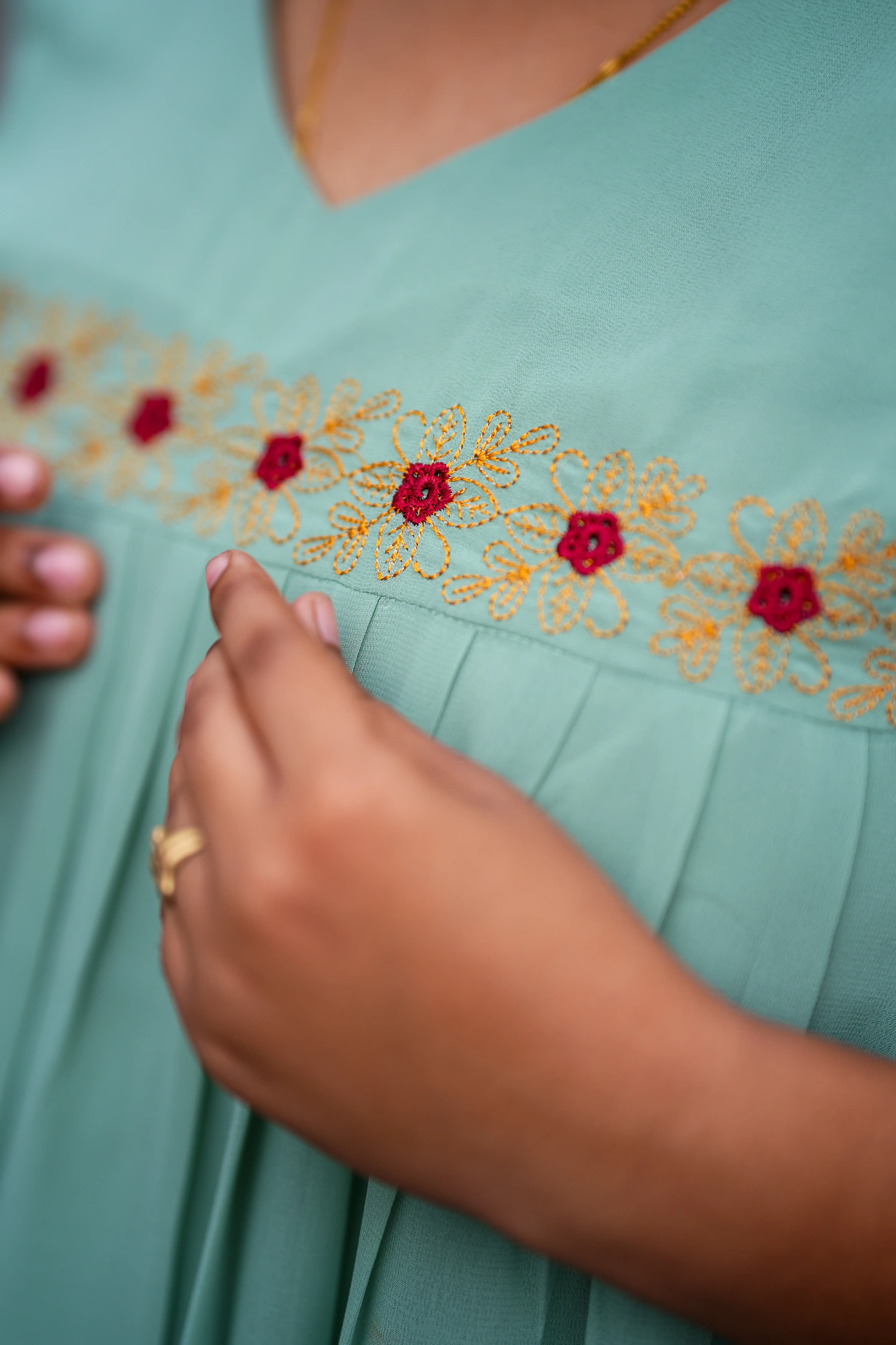 Vaiduryaa Women's Georgette A-Line Embroidered Kurti with Lining – Mint Green | VSI-2011 - Image 3