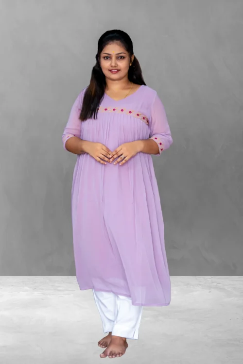 Vaiduryaa Women’s Georgette A-Line Embroidered Kurti with Lining – VSI-2011 (Lavender)