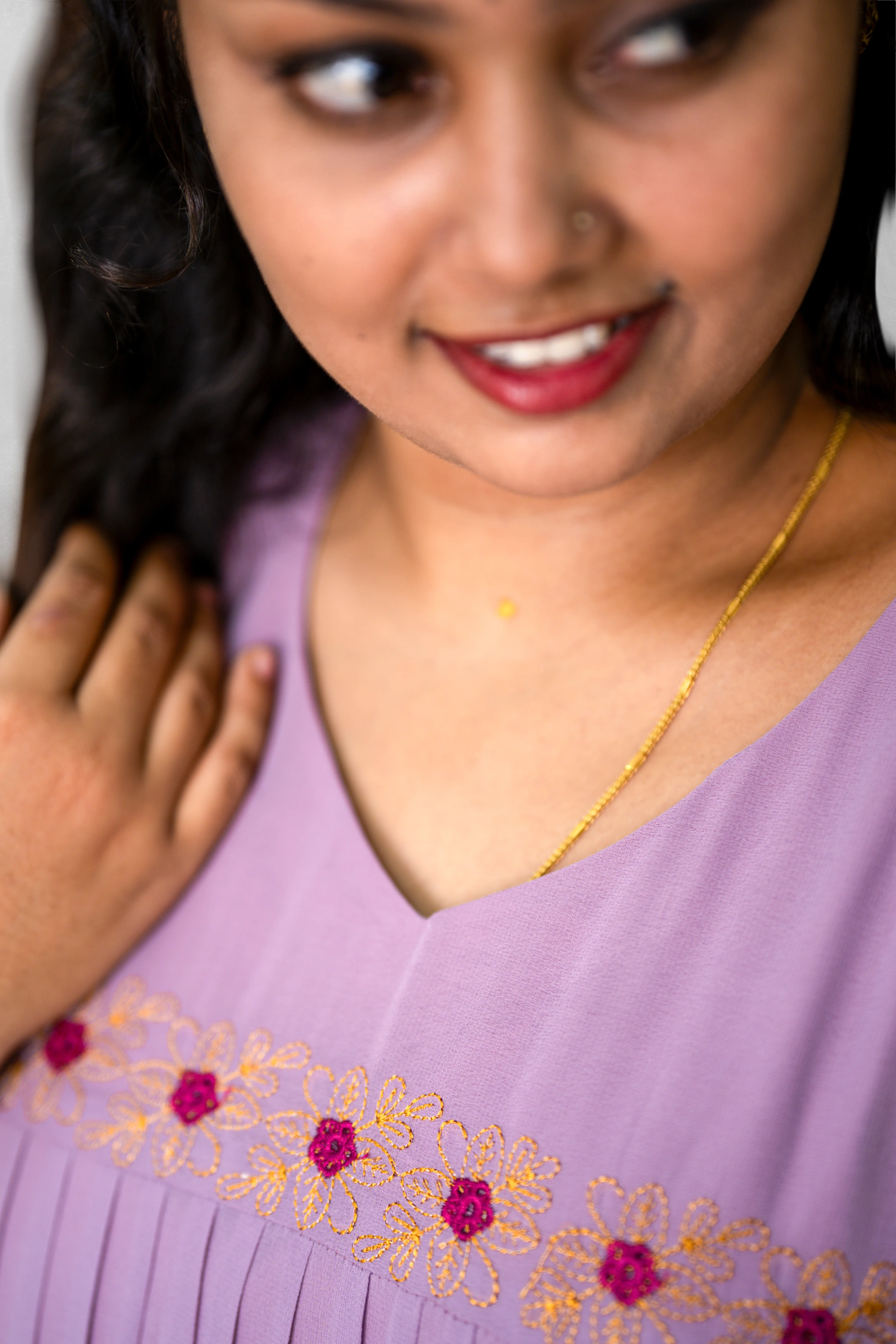 Vaiduryaa Women's Georgette A-Line Embroidered Kurti with Lining – VSI-2011 (Lavender) - Image 4
