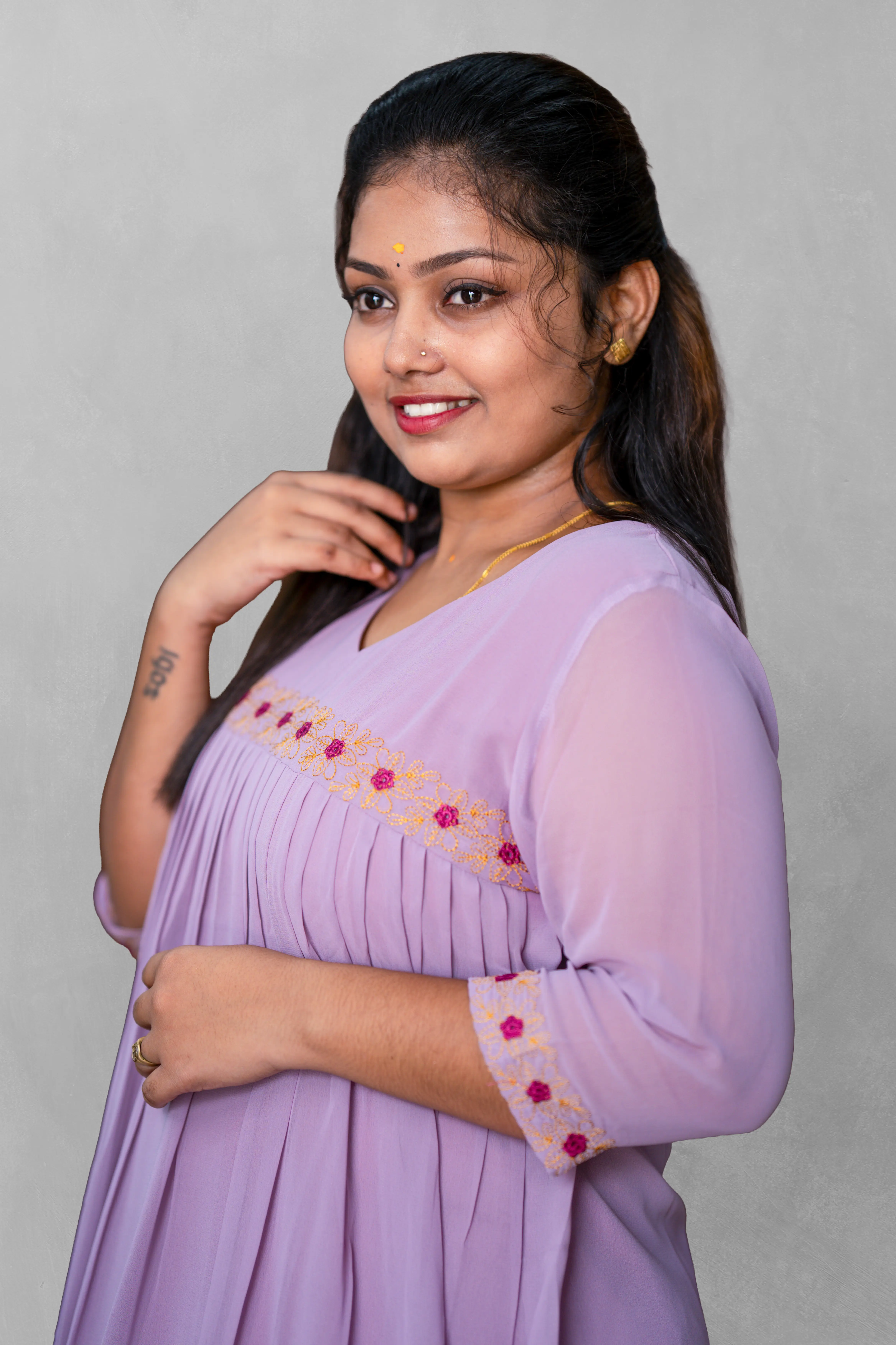 Vaiduryaa Women's Georgette A-Line Embroidered Kurti with Lining – VSI-2011 (Lavender) - Image 2