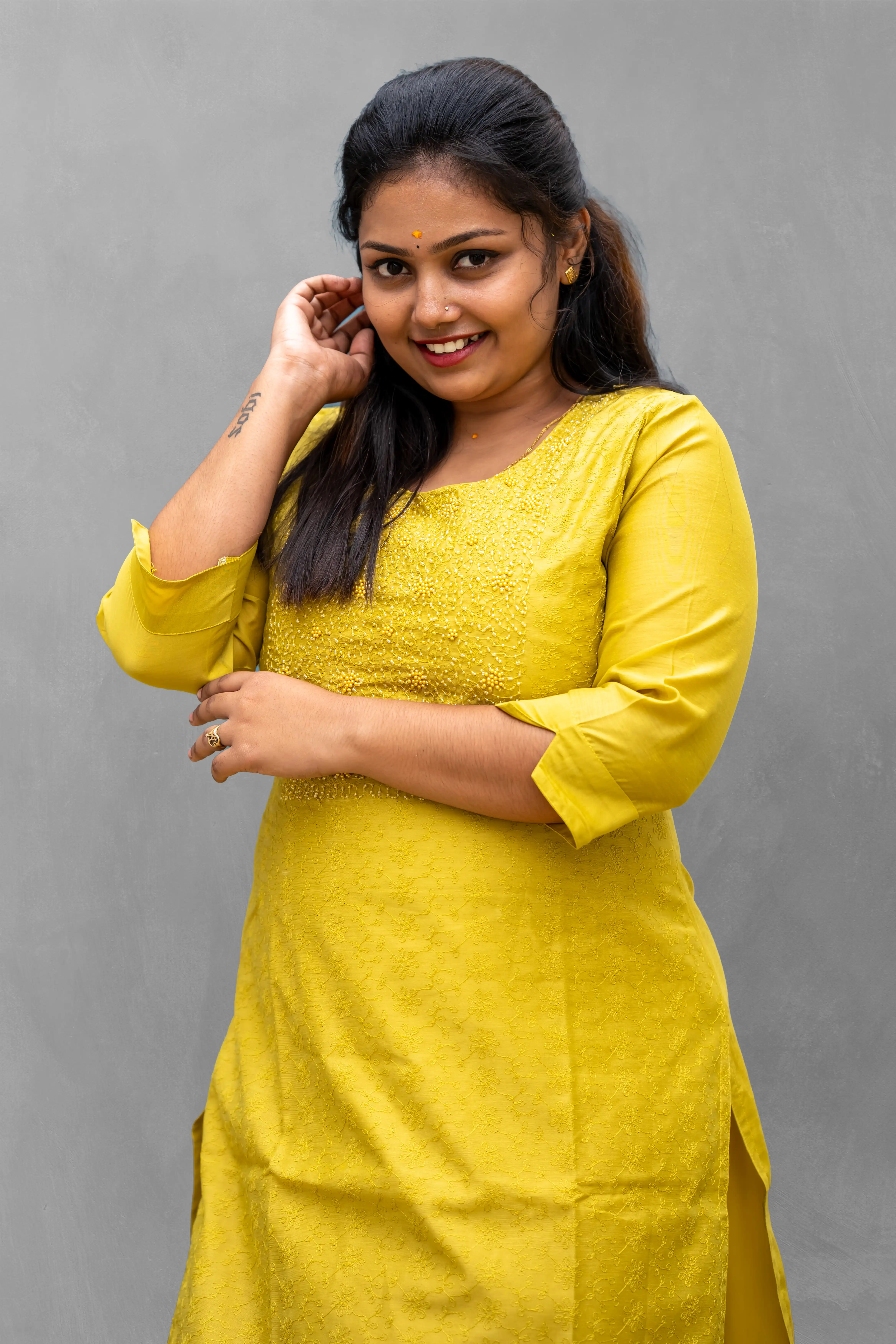 Vaiduryaa Women's Mustard Yellow Silk Straight Slit Embroidered Kurti – VSI-2010 - Image 4