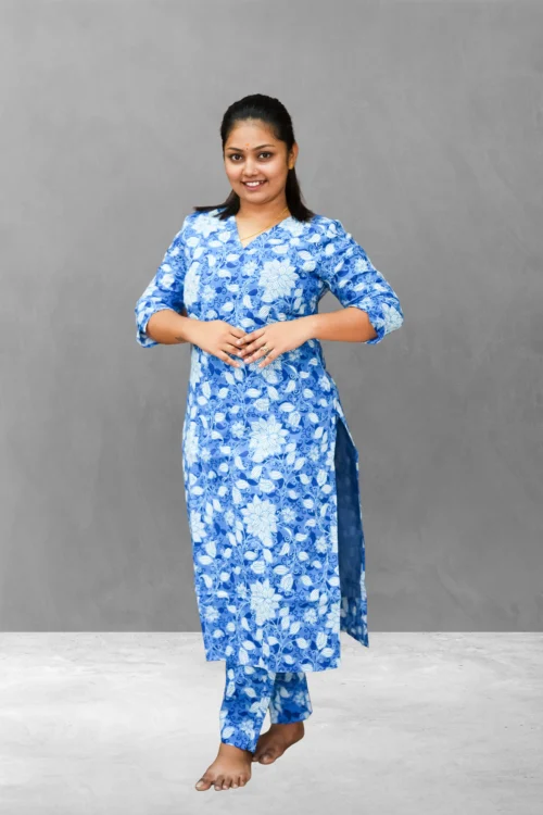 Vaiduryaa Women’s Sky Blue Floral Print Cotton Co-Ord Set with Lining – VSI-2008