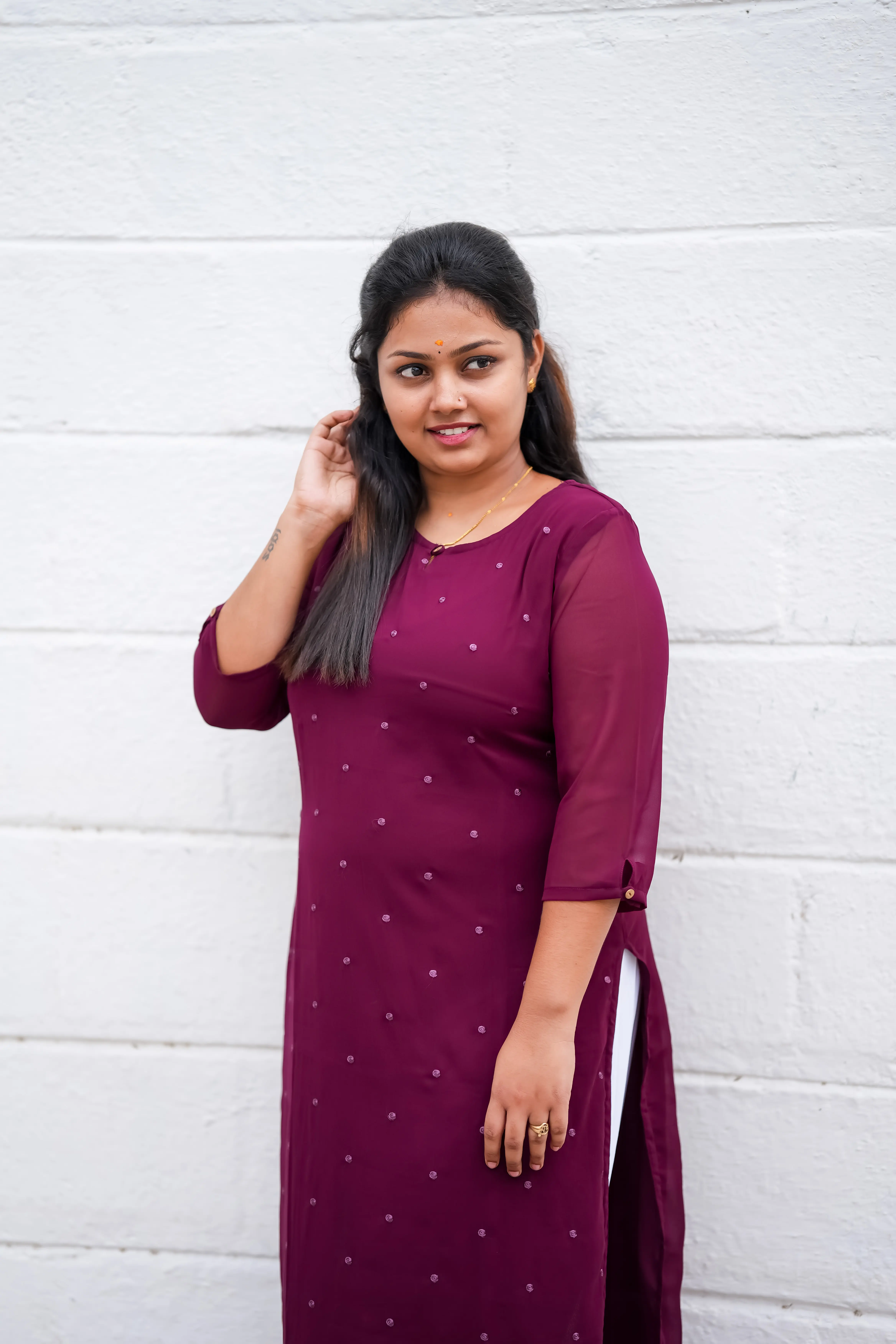 Vaiduryaa Women's Wine Embroidered Art Silk Straight Slit Kurti with Lining – VSI-2010 - Image 2